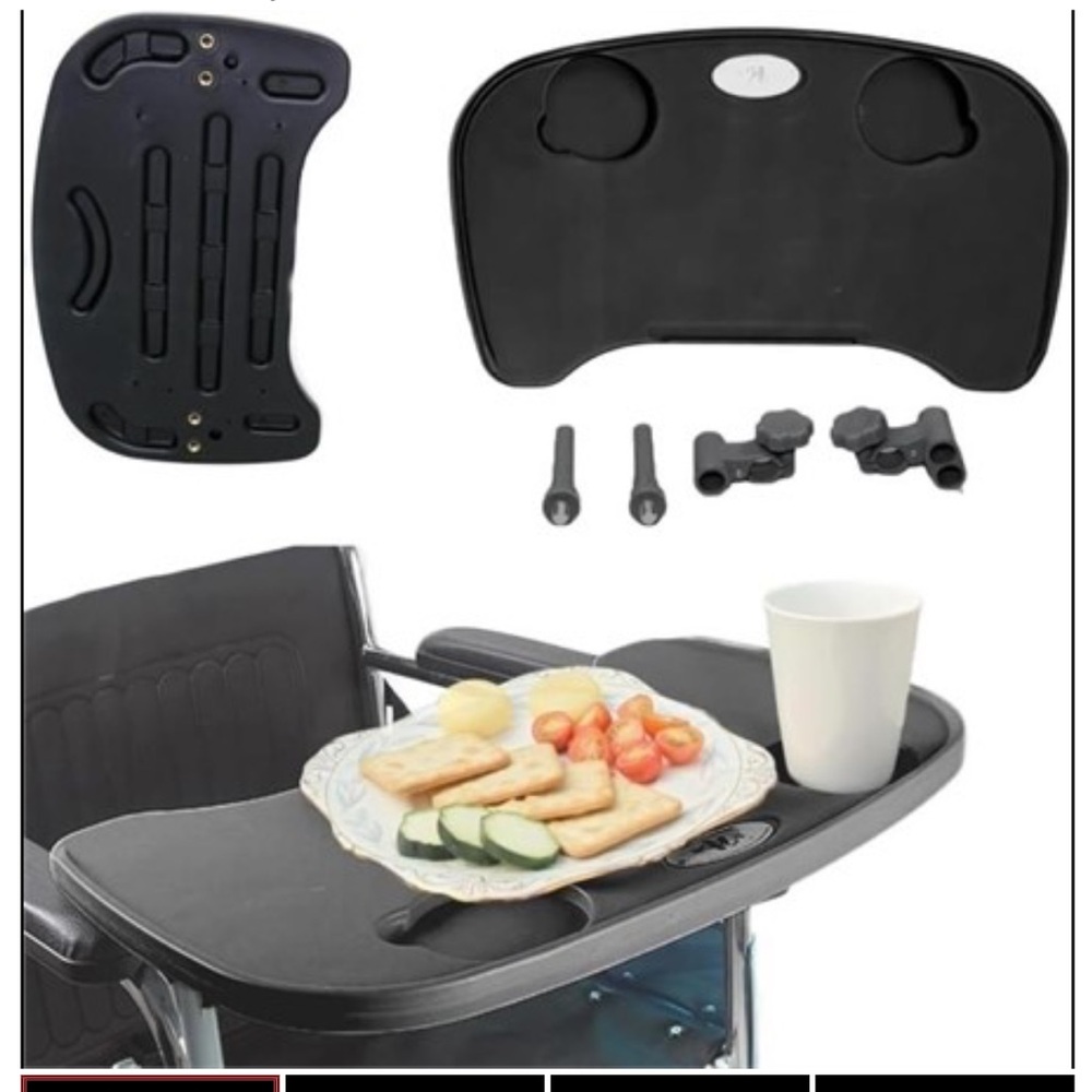 22in Wheelchair Tray‎ w/ Cup Holders, Black
